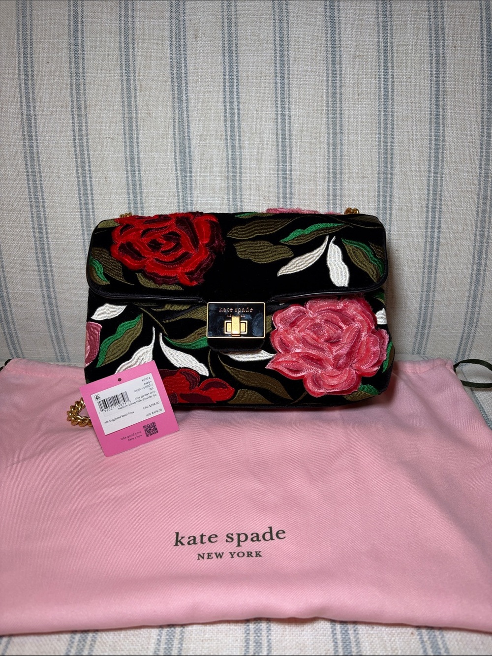 Late Spade Evelyn Rose Garden Velvet Medium Convertible Shoulder Bag